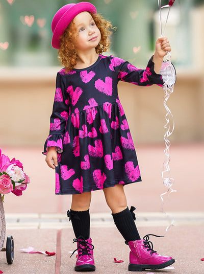 Valentines Day Outfits | Girls Chalk Heart Print Long Sleeve Dress
