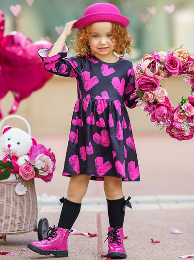 Valentines Day Outfits | Girls Chalk Heart Print Long Sleeve Dress