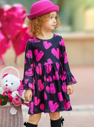 Valentines Day Outfits | Girls Chalk Heart Print Long Sleeve Dress