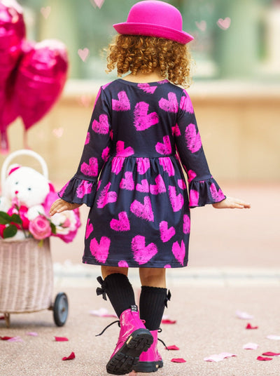 Valentines Day Outfits | Girls Chalk Heart Print Long Sleeve Dress