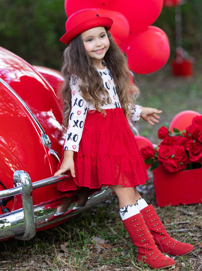 Toddler Valentine's Outfits| Long Sleeve XOXO Swiss Tulle Ruffle Dress