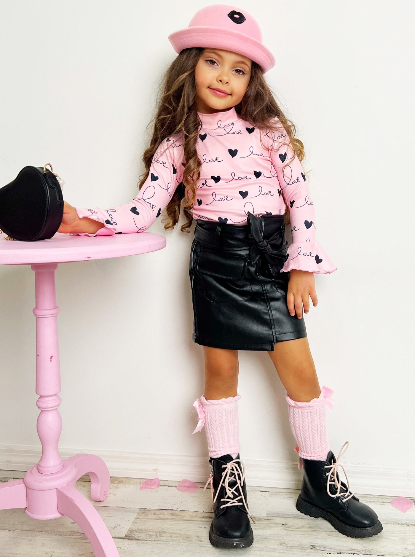 Love Is In The Air Long Sleeve Pocket Skirt Set - Mia Belle Girls