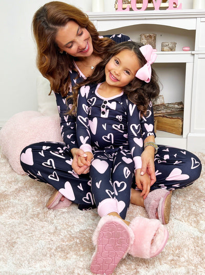 Mommy & Me Valentine's Day Pajamas |  Matching Heart Print Pajama Set