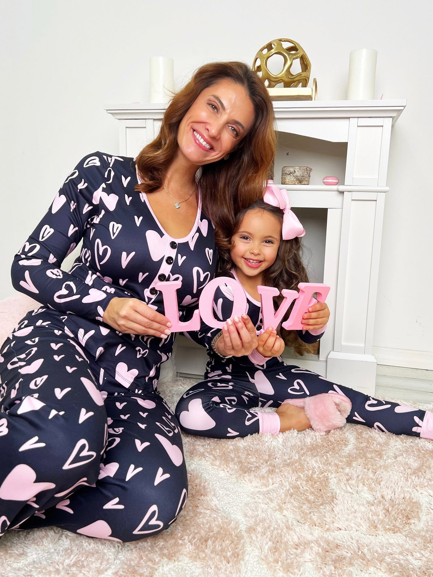 Mommy & Me Valentine's Day Pajamas |  Matching Heart Print Pajama Set