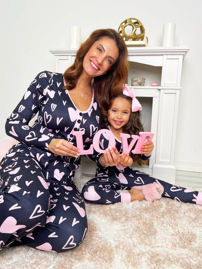 Mommy & Me Valentine's Day Pajamas |  Matching Heart Print Pajama Set