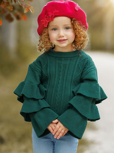 Cute Fall Sweaters | Girls Green Three Tiered Sleeve Cable Knit Sweater