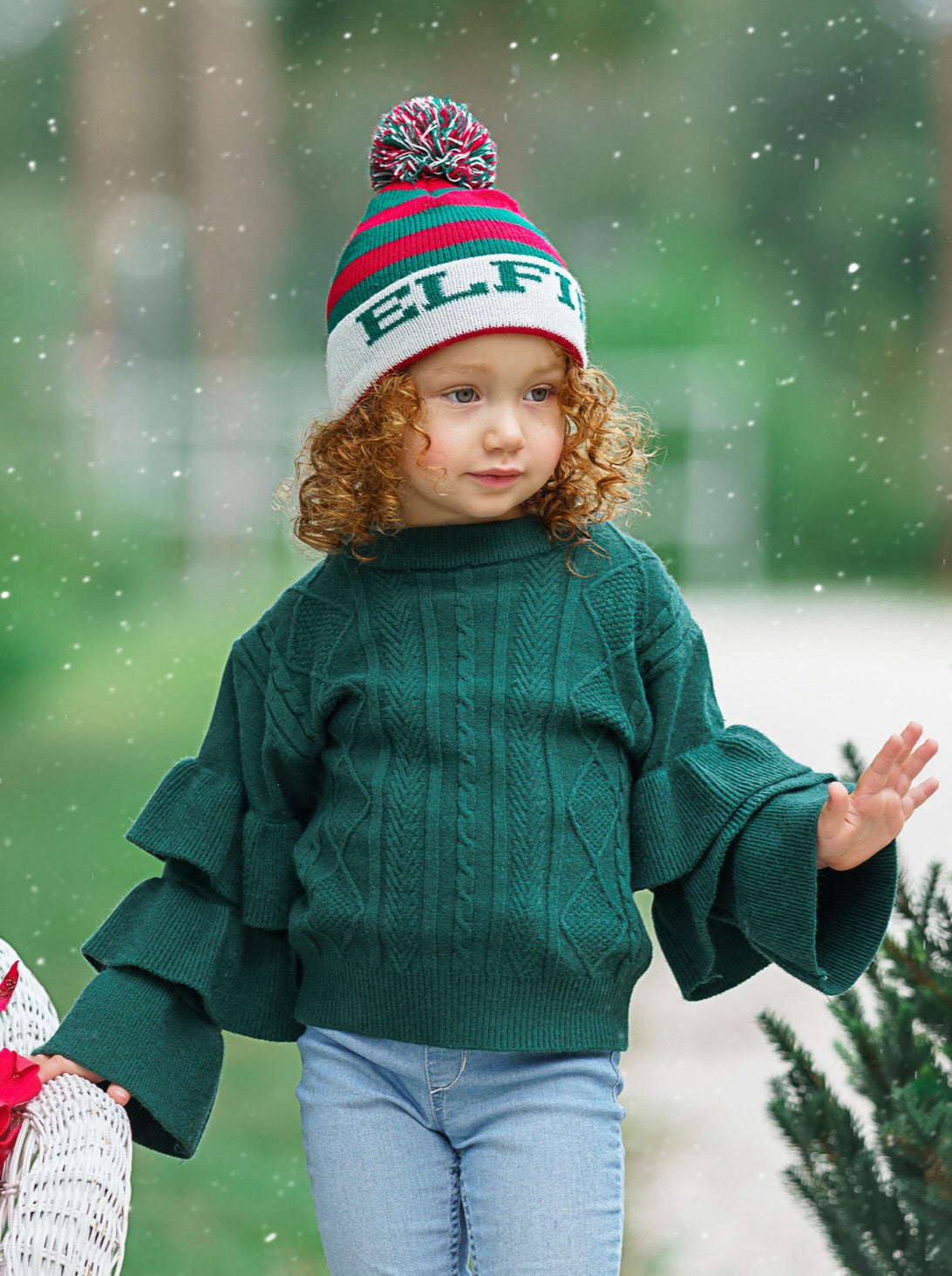 Cute Fall Sweaters | Girls Green Three Tiered Sleeve Cable Knit Sweater