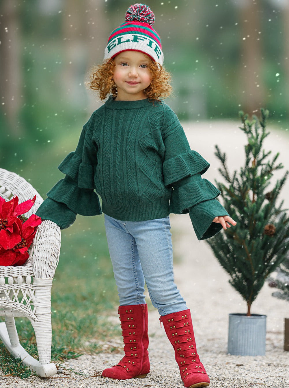 Cute Fall Sweaters | Girls Green Three Tiered Sleeve Cable Knit Sweater