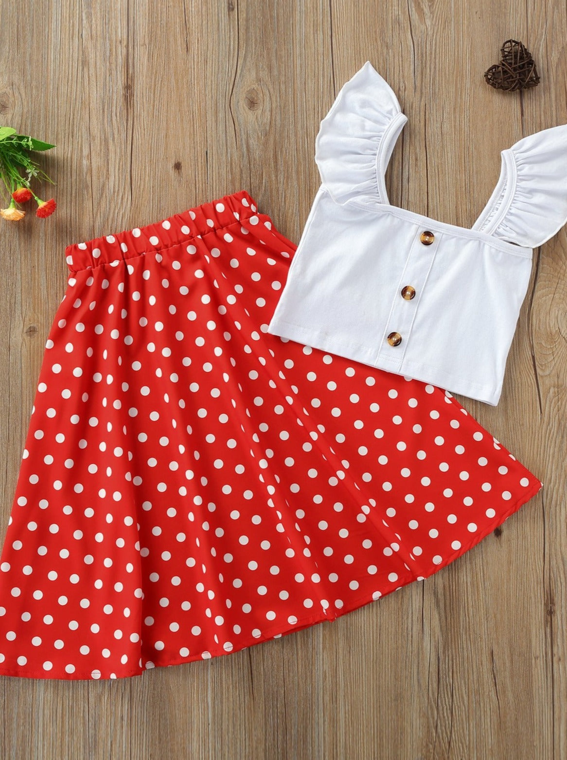 Toddler Spring Clothes | Girls Crop Top & Polka Dot Maxi Skirt Set