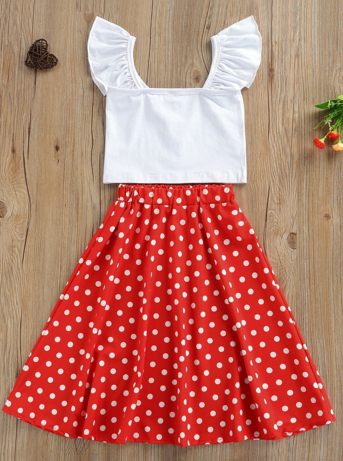 Toddler Spring Clothes | Girls Crop Top & Polka Dot Maxi Skirt Set