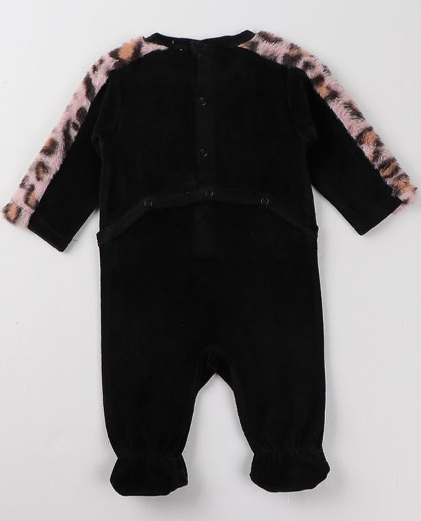 Baby Bedtime Velour Leopard Print Footie Onesie Pink