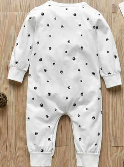 Baby Polka Dot Fox Long Sleeve Romper Onesie White