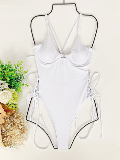 Women's Solid Push Up Side Lace Up Monokini Swimsuit - Mia Belle Girls