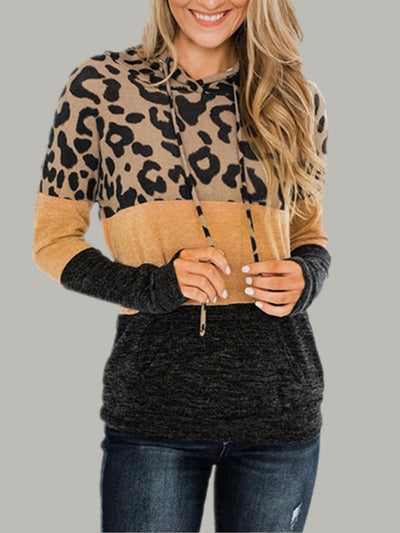 Women's Leopard Color Block Hooded Top