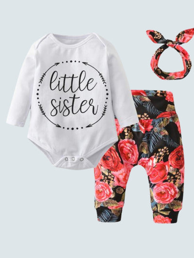 Baby Sweet Sibling Love Floral Long Sleeve Onesie And Legging Set