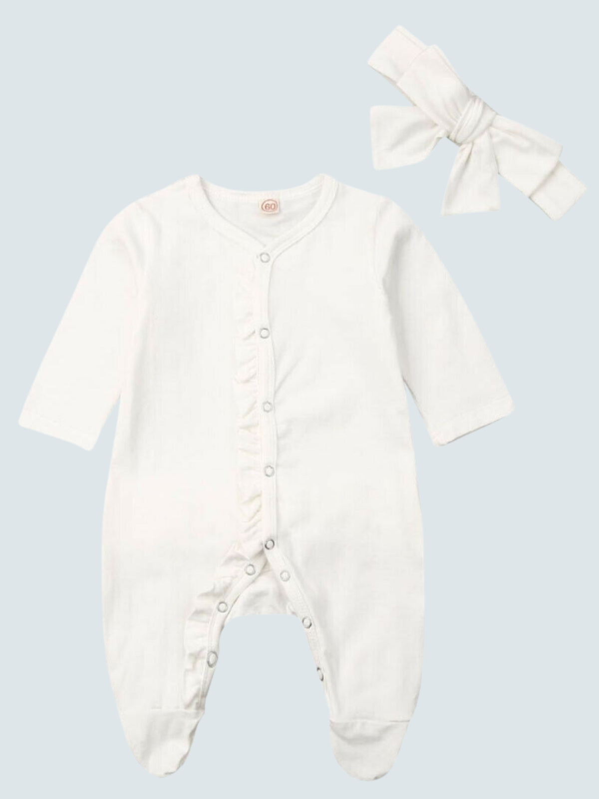 Baby Ready To Play Ruffle Jumpsuit Onesie With Bow Headband Set