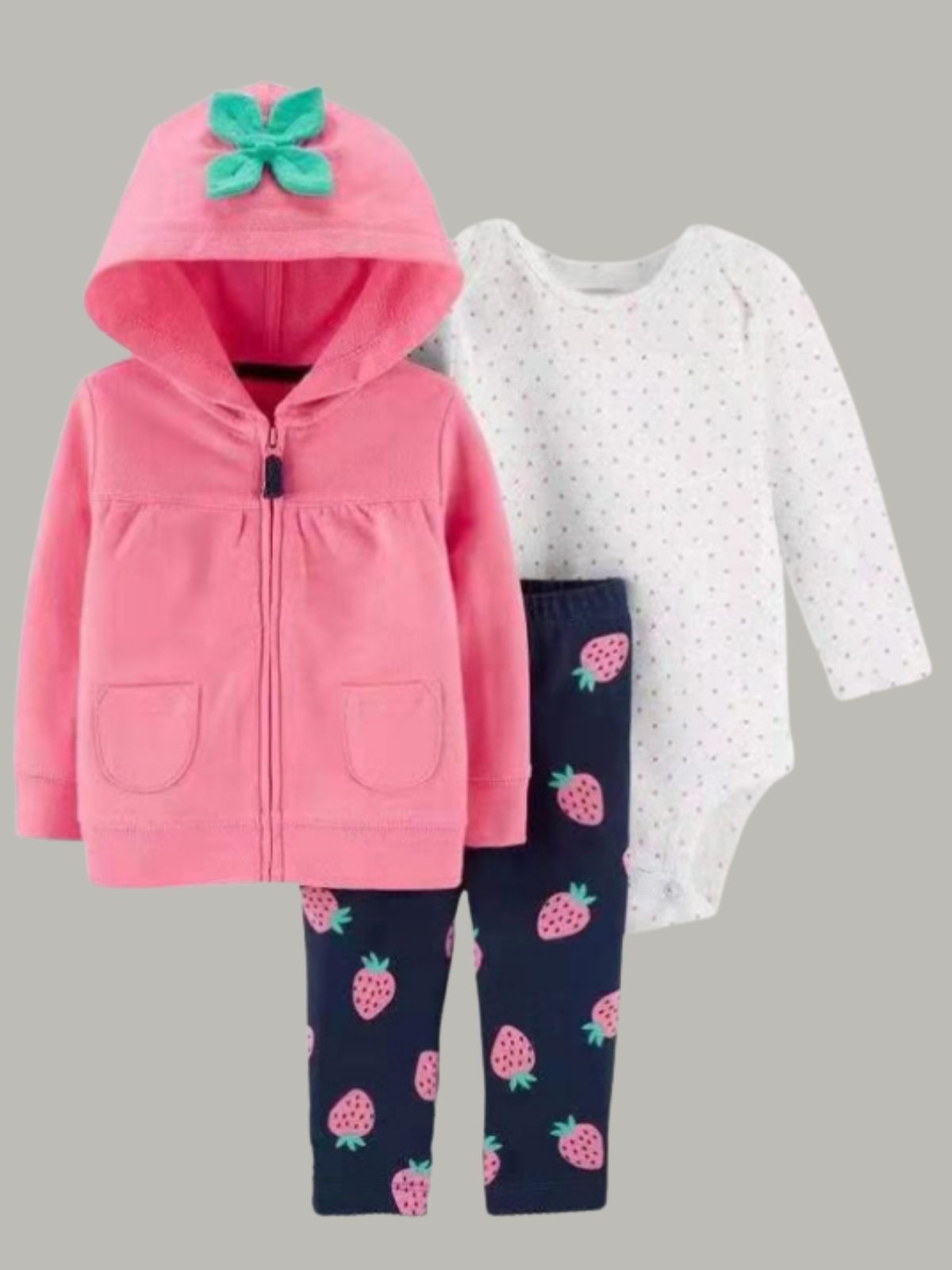 Baby Berry Sweet Girl Onesie, Hooded, and Leggings Set