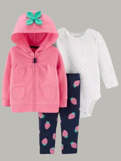 Baby Berry Sweet Girl Onesie, Hooded, and Leggings Set