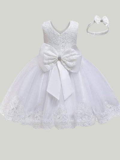 Baby Floral Lace Embroidered Beaded Dress with Bow-burgundy