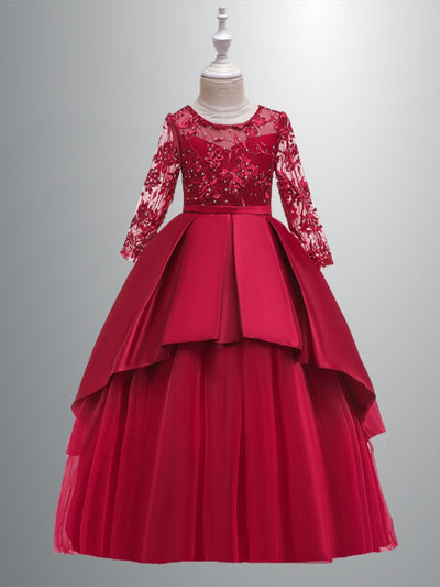 Girls Formal Dresses | Bead & Lace Embellished Tiered Holiday Gown