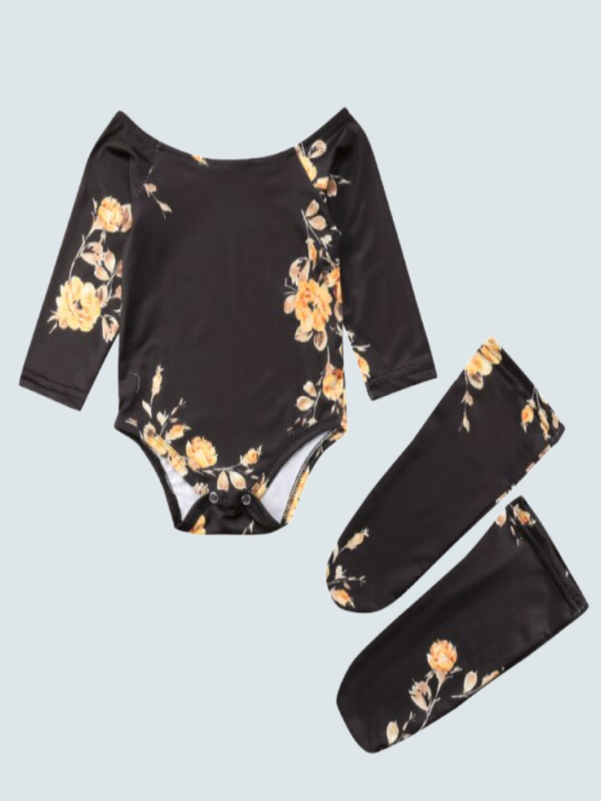 Baby Roses Are Yellow Long Sleeved Onesie with Matching Socks Set - Mia Belle Girls