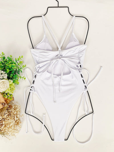 Women's Solid Push Up Side Lace Up Monokini Swimsuit - Mia Belle Girls