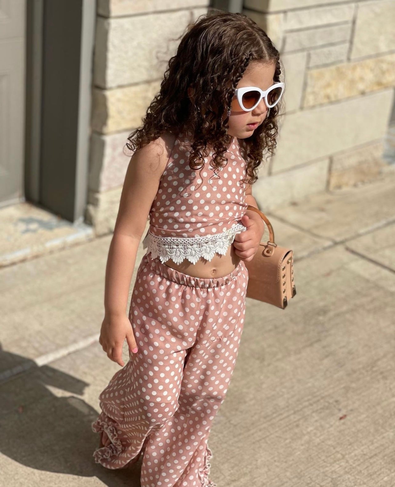 Girls Spring Outfits | Polka Dot Halter Top & Wide Leg Pants Set