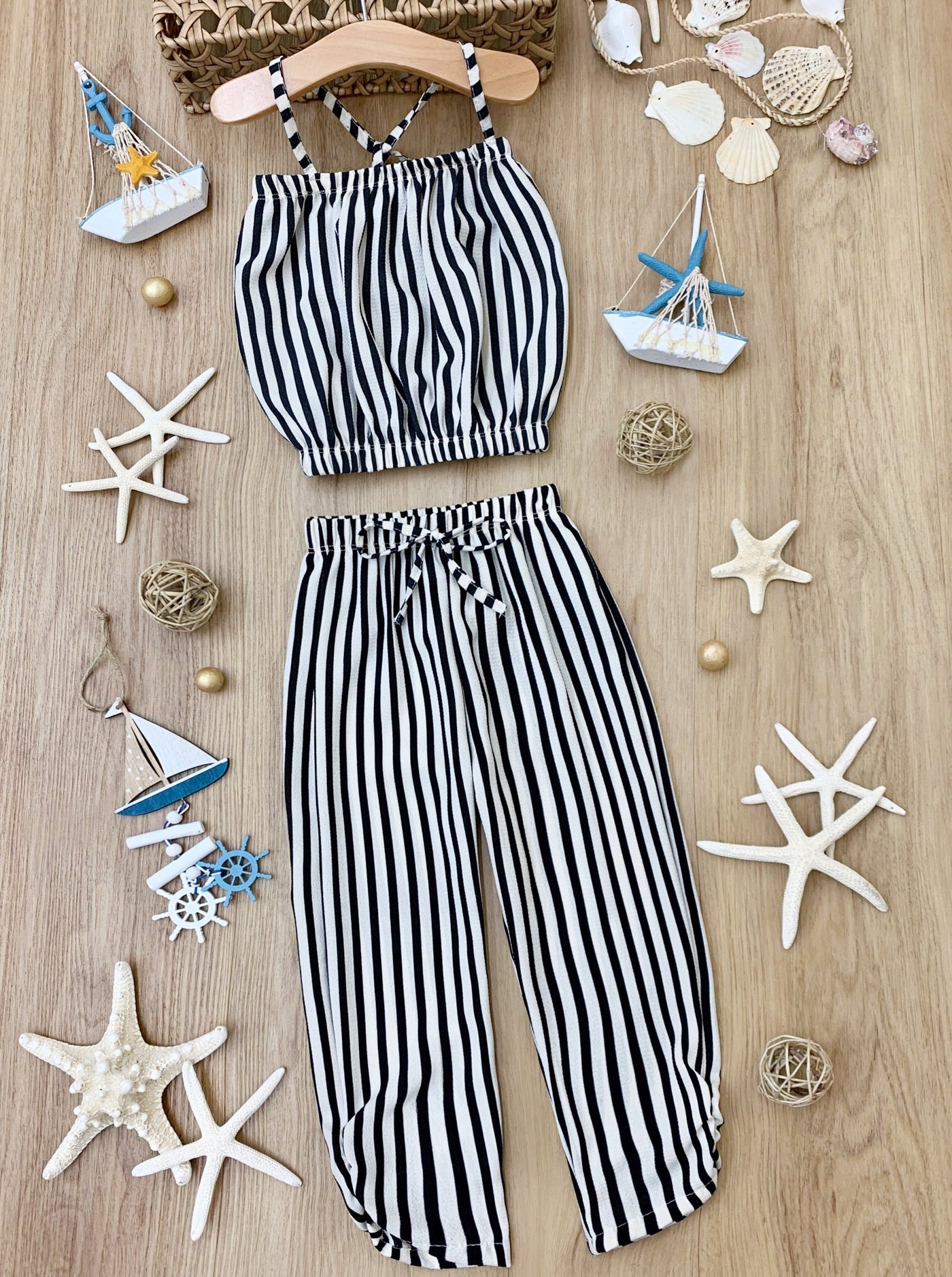 Cute Toddler Outfit | Girls Striped Bubble Top & Drawstring Pants