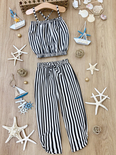 Cute Toddler Outfit | Girls Striped Bubble Top & Drawstring Pants