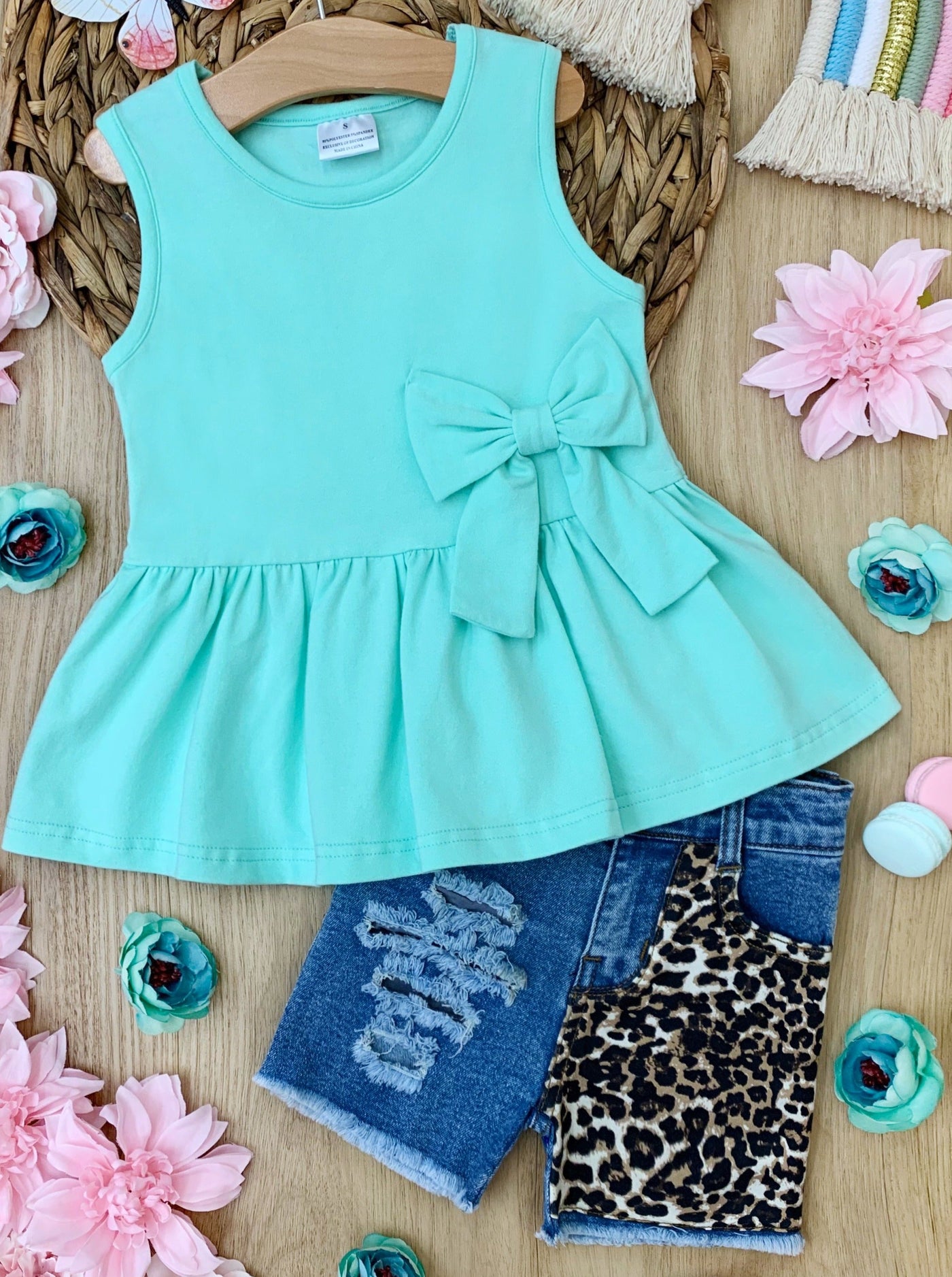 Ruffled & Wild Peplum Top & Denim Shorts Set - Mia Belle Girls