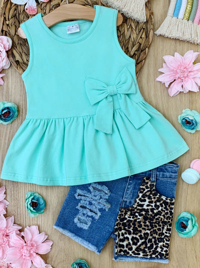 Ruffled & Wild Peplum Top & Denim Shorts Set - Mia Belle Girls
