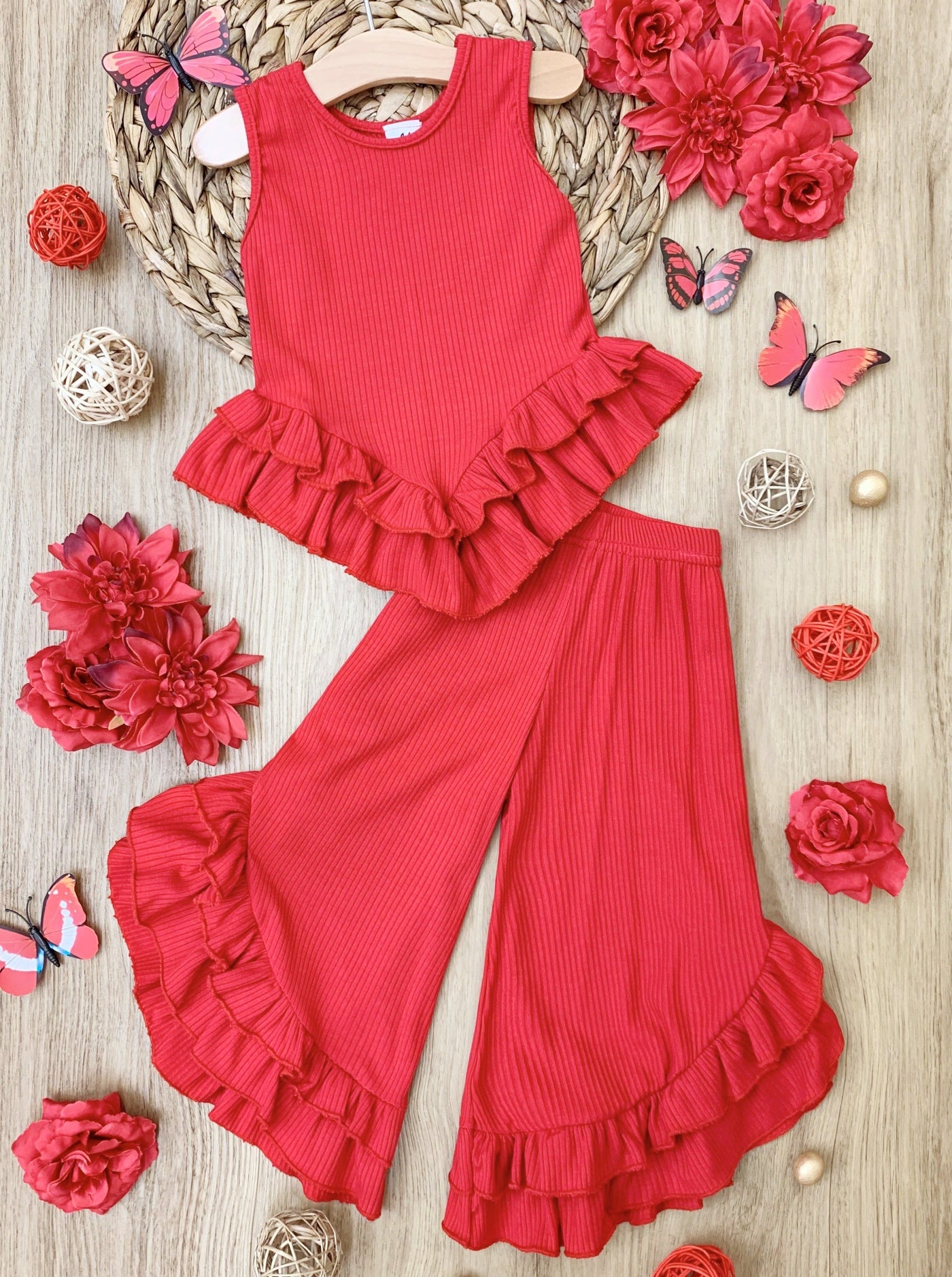 Kids Spring Clothes | Girls Ruffle Hem Top & Matching Palazzo Pants