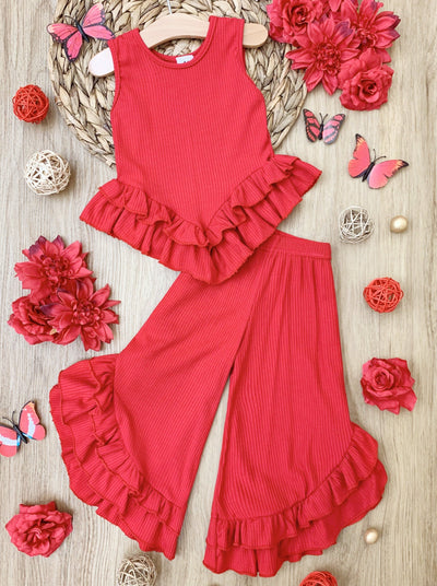 Kids Spring Clothes | Girls Ruffle Hem Top & Matching Palazzo Pants