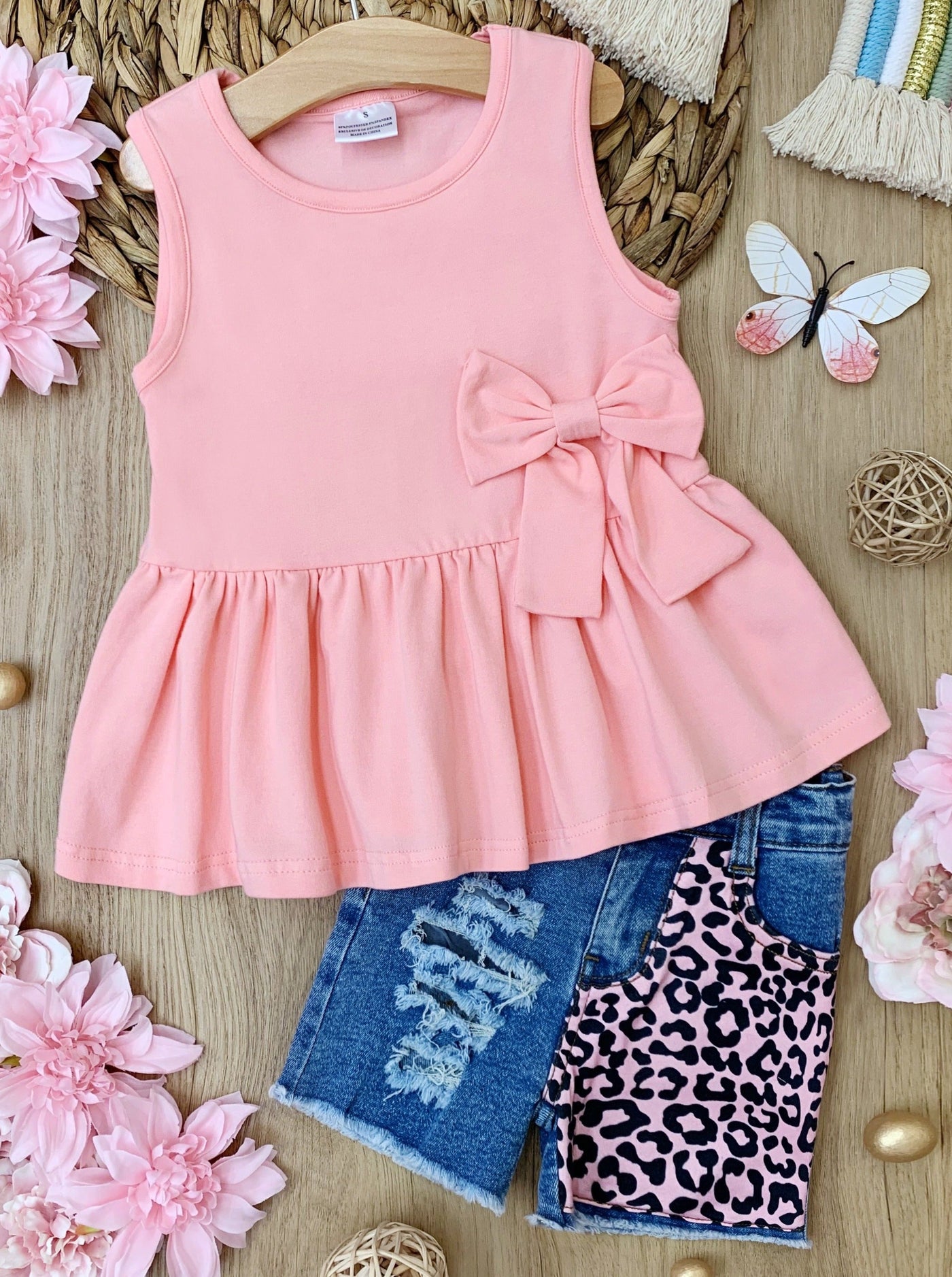 Ruffled & Wild Peplum Top & Denim Shorts Set - Mia Belle Girls