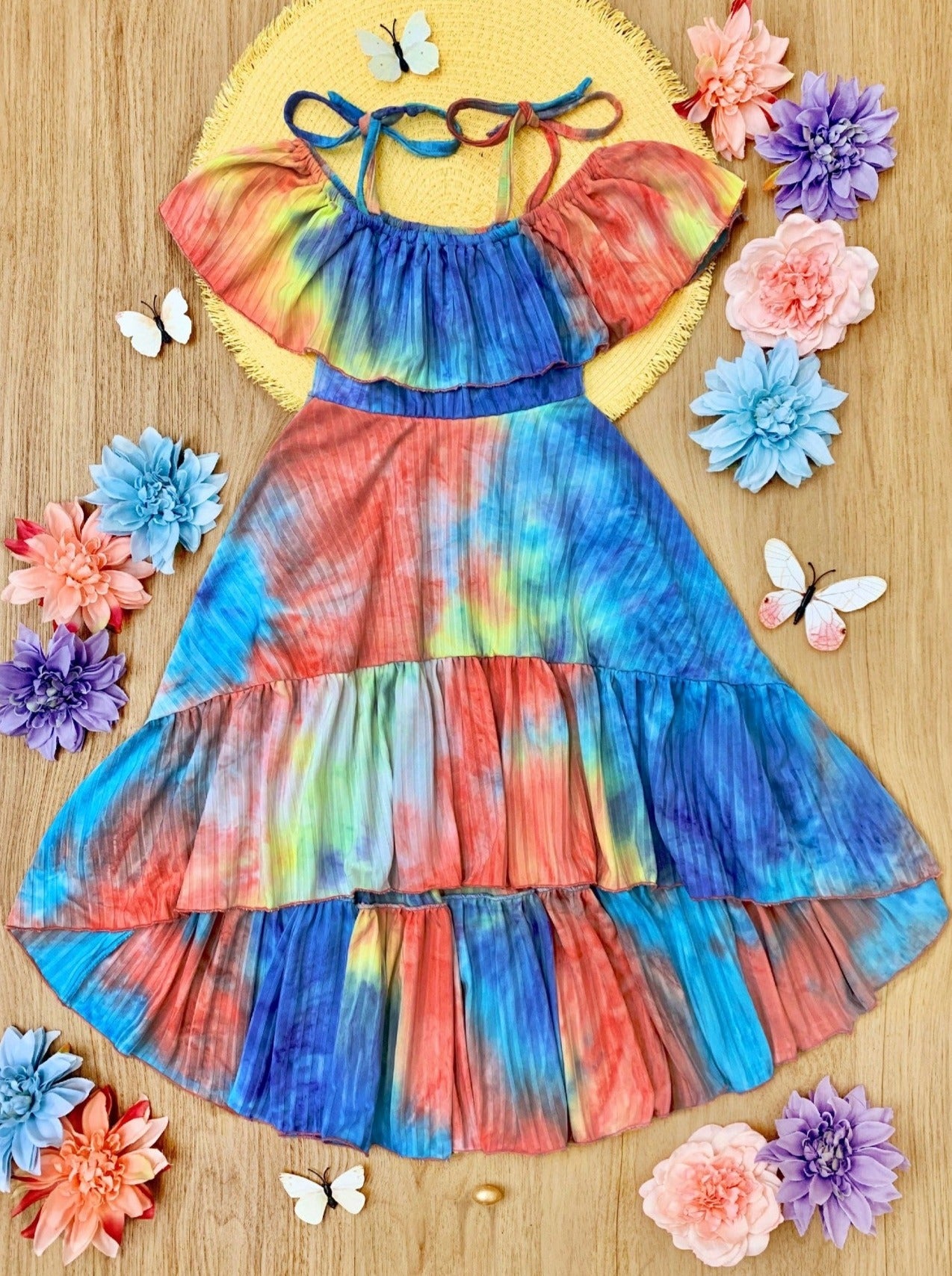 Peace, Love & Tie-dye Cold Shoulder Maxi Sundress - Mia Belle Girls