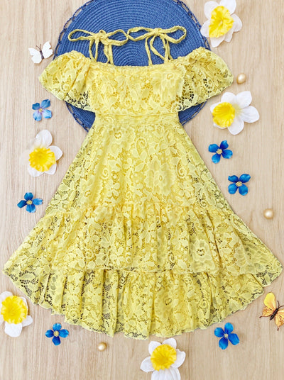 Toddler Spring Dress | Girls Yellow Cold Shoulder Maxi Lace Sundress