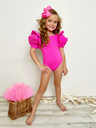 One Piece Toddler Swimsuit | Girls Rose Sleeve One Piece Swimsuit