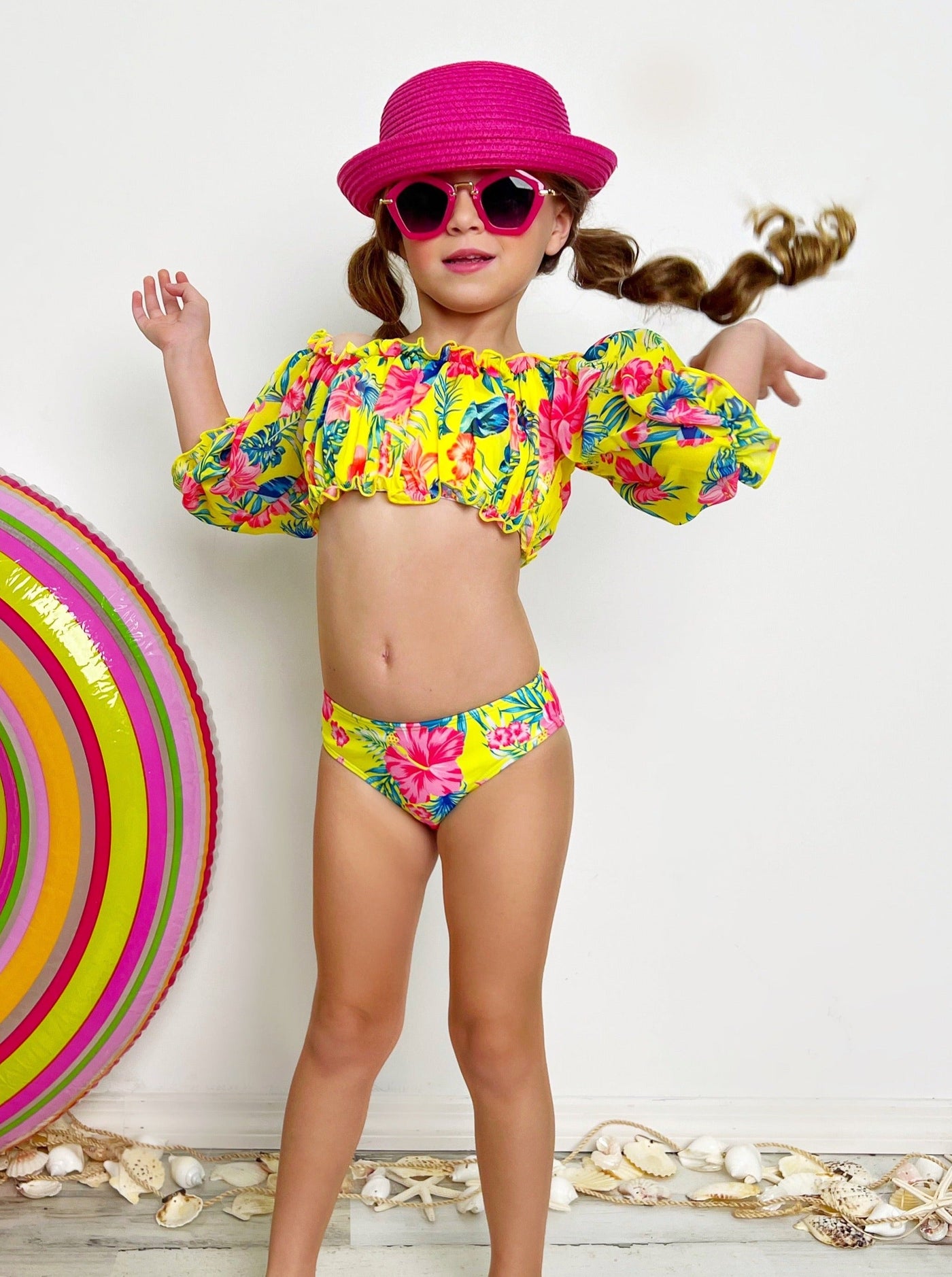 Cute Toddler Swimwear | Little Girls Calico Print Three Piece Swimsuit