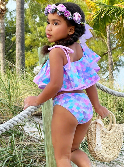 Mermaids Only One Shoulder Two Piece Swimsuit - Mia Belle Girls