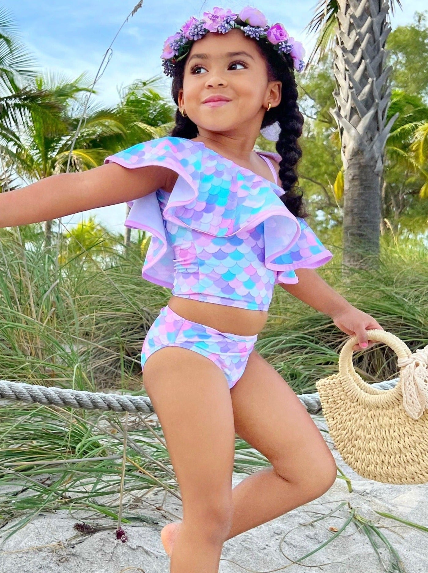 Mermaids Only One Shoulder Two Piece Swimsuit - Mia Belle Girls