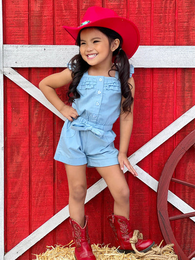 Girls Summer Clothes |Time For Playdates Denim Ruffle Romper