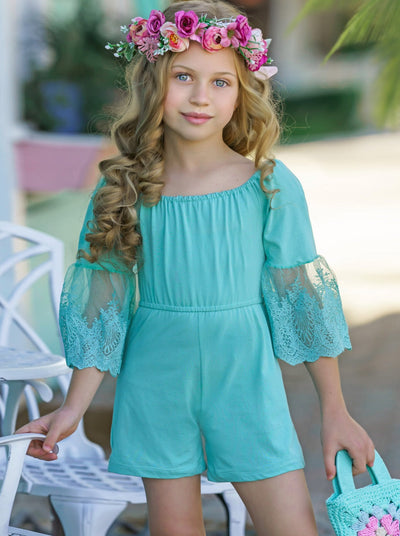 Kids Spring Outfits | Little Girls Boho Lace Sleeve Pastel Romper