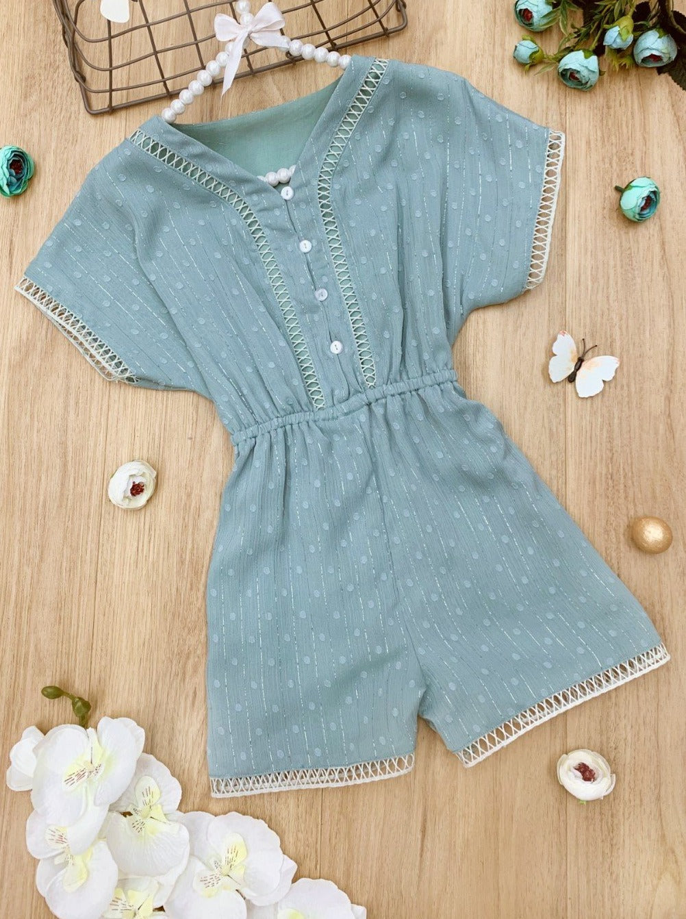 Kids Spring Clothes | Little Girls Short Sleeved Elastic Waist Romper