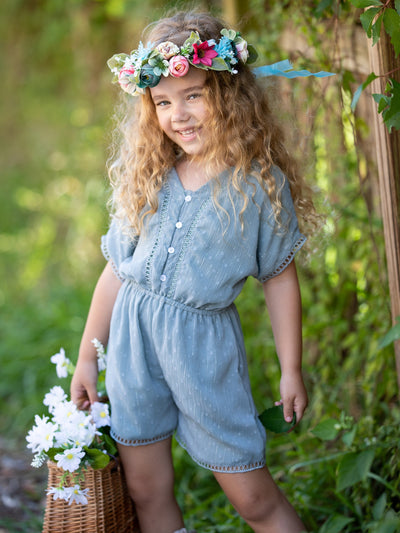 Kids Spring Clothes | Little Girls Short Sleeved Elastic Waist Romper
