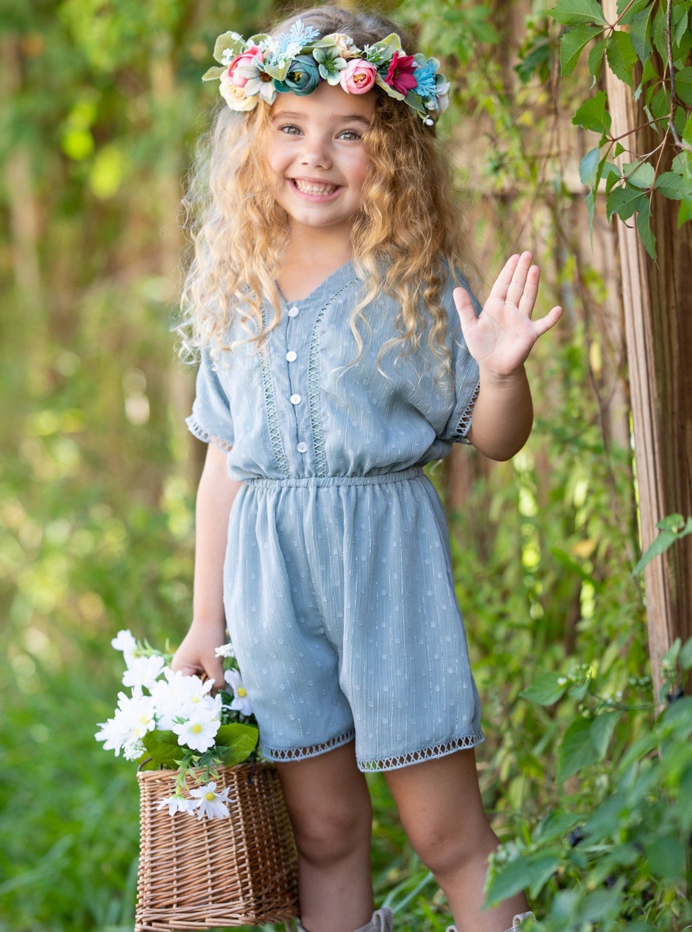 Kids Spring Clothes | Little Girls Short Sleeved Elastic Waist Romper