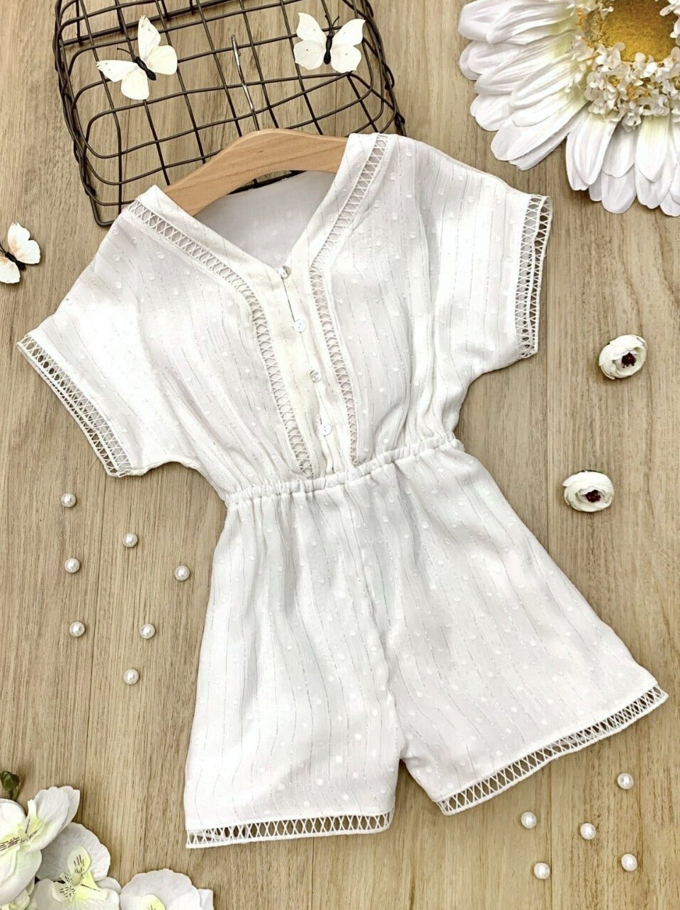 Kids Spring Clothes | Little Girls Short Sleeved Elastic Waist Romper
