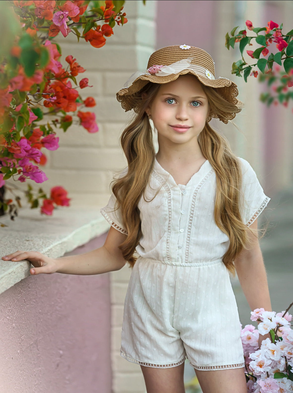 Kids Spring Clothes | Little Girls Short Sleeved Elastic Waist Romper