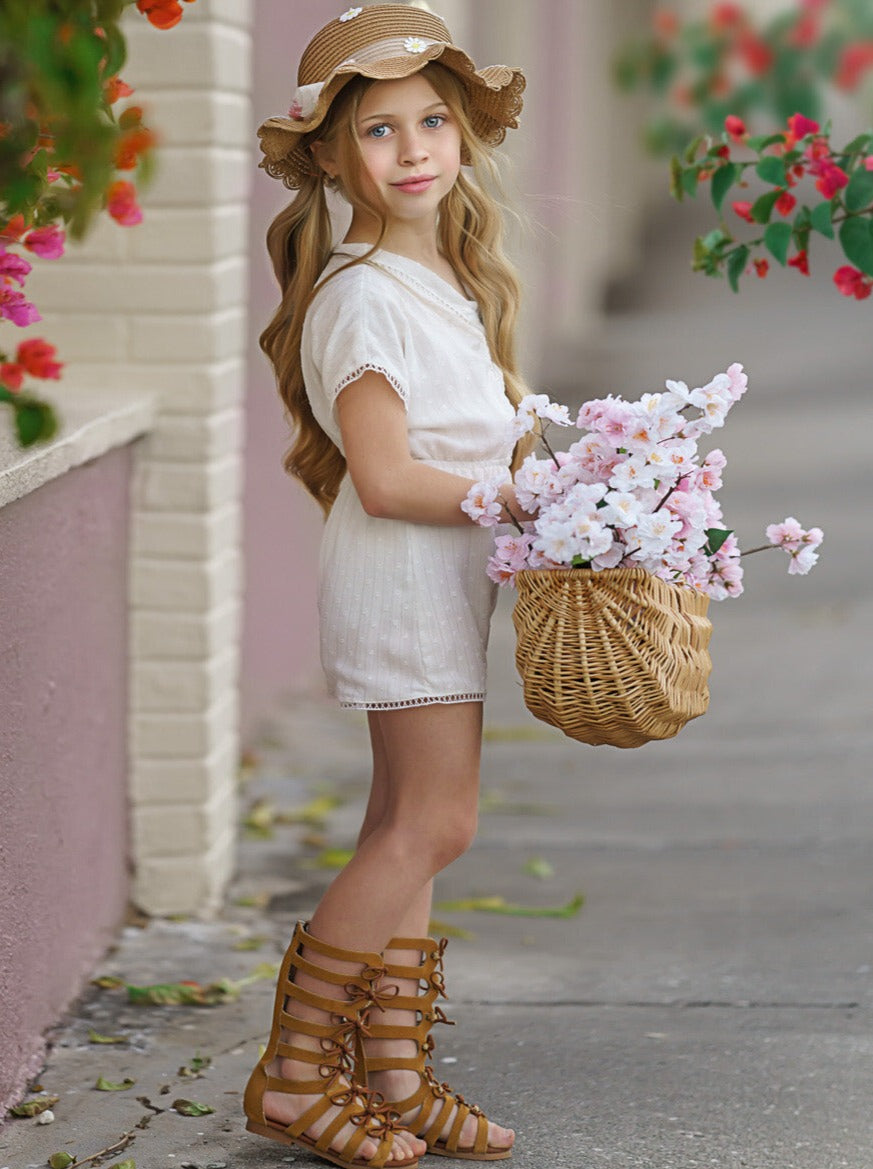 Kids Spring Clothes | Little Girls Short Sleeved Elastic Waist Romper