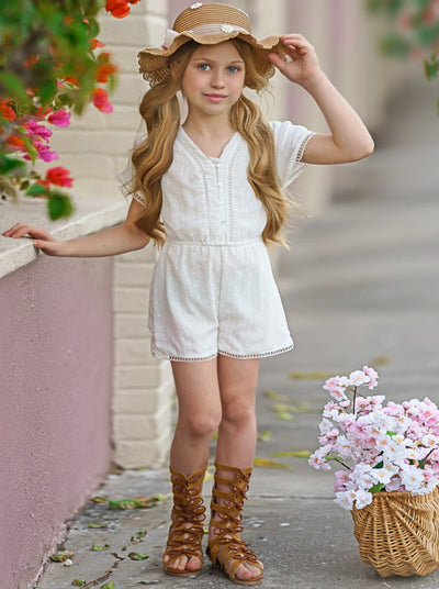 Kids Spring Clothes | Little Girls Short Sleeved Elastic Waist Romper
