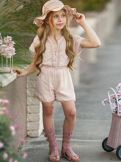 Kids Spring Clothes | Little Girls Short Sleeved Elastic Waist Romper